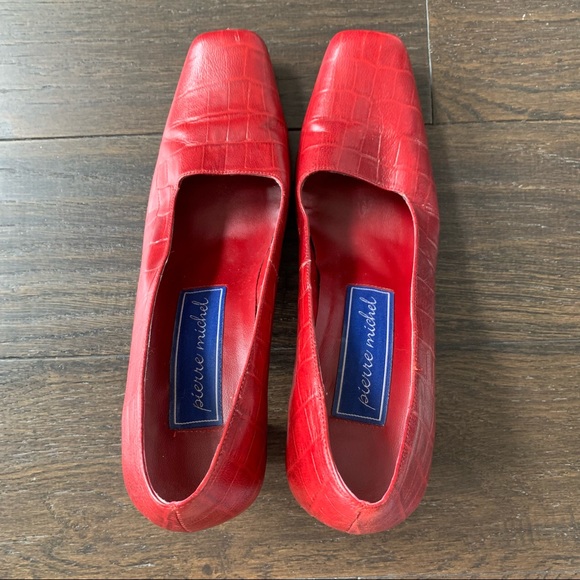 Pierre Michel Size 7 Red Leather High Heels - Picture 5 of 12